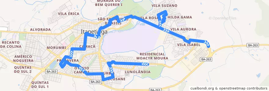Mapa del recorrido Circular Clodoaldo (Nova->Azal.) de la línea  en Itapetinga.