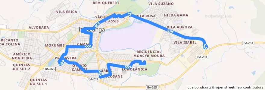 Mapa del recorrido Circular Clodoaldo (Azal.->Nova) de la línea  en Itapetinga.