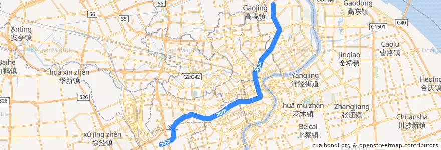 Mapa del recorrido Metro 10号线: 航中路 → 新江湾城 de la línea  en 上海市.