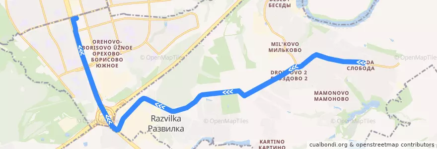 Mapa del recorrido Автобус 355: Слобода - метро Домодедовская de la línea  en Distrito Federal Central.