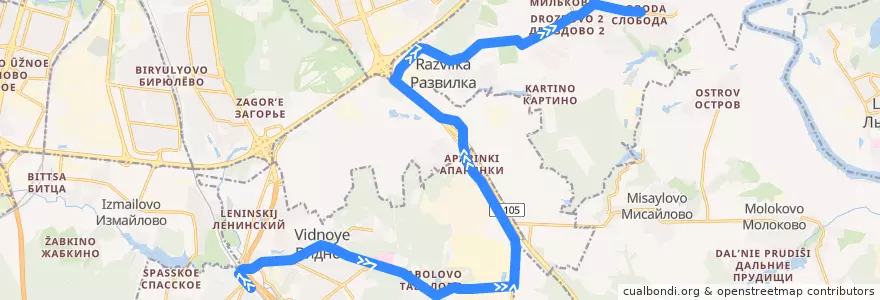 Mapa del recorrido Автобус 44: Расторгуево - Слобода de la línea  en Ленинский район.