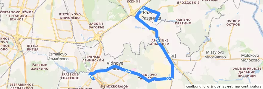 Mapa del recorrido Автобус 44: Расторгуево - Развилка de la línea  en Ленинский городской округ.