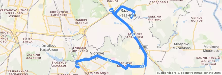 Mapa del recorrido Автобус 44: Развилка - Расторгуево de la línea  en Ленинский городской округ.