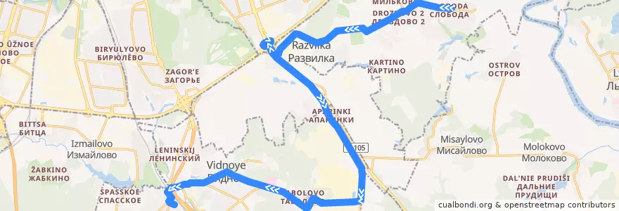 Mapa del recorrido Автобус 44: Слобода - Расторгуево de la línea  en Ленинский городской округ.