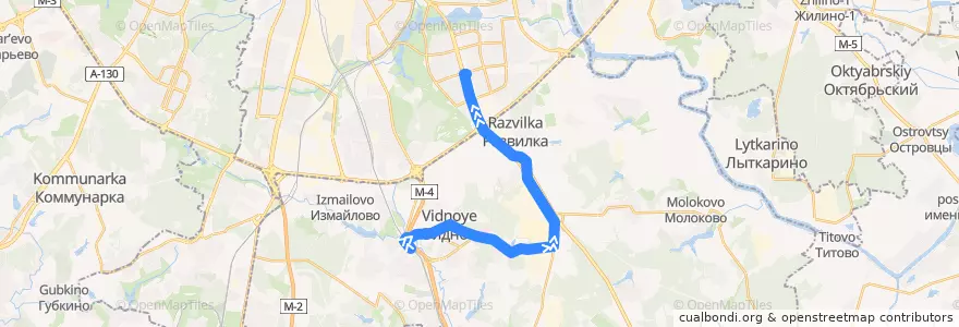 Mapa del recorrido Автобус 364: Расторгуево - метро Домодедовская de la línea  en Leninsky District.