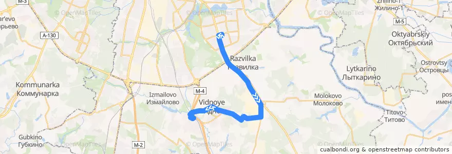 Mapa del recorrido Автобус 364: метро Домодедовская - Расторгуево de la línea  en Ленинский городской округ.