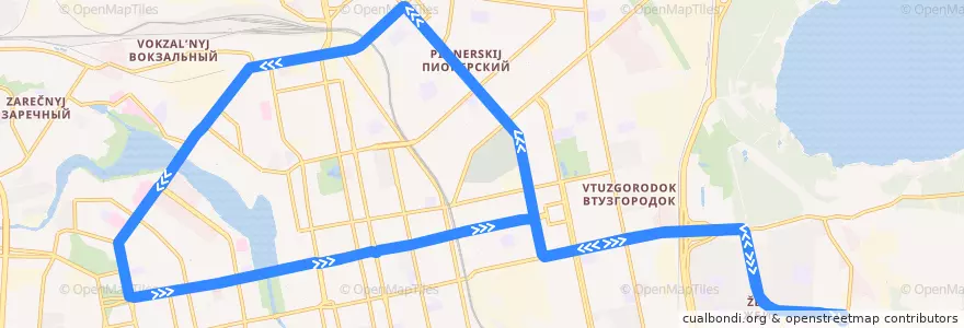 Mapa del recorrido Трамвай А. 40 лет ВЛКСМ - Вокзал - пл. Коммунаров - 40 лет ВЛКСМ de la línea  en городской округ Екатеринбург.