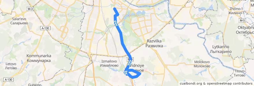 Mapa del recorrido Автобус 489: Расторгуево - ПЛК - Метро Кантемировская de la línea  en Центральный федеральный округ.