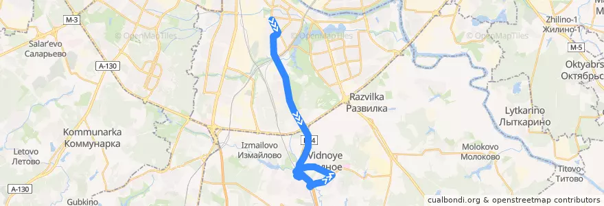 Mapa del recorrido Автобус 489: Метро Кантемировская - ПЛК - Расторгуево de la línea  en Центральный федеральный округ.