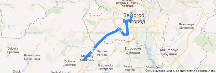 Mapa del recorrido 15 Стадион - Майский de la línea  en Белгородский район.