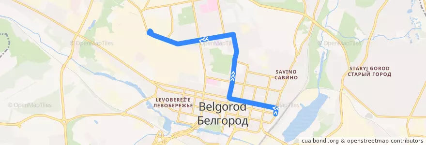 Mapa del recorrido Троллейбус 2 Ж/д вокзал - КАЦИ de la línea  en городской округ Белгород.