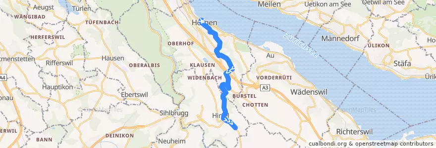 Mapa del recorrido Bus 155: Horgen, Bahnhof => Hirzel, Spitzen de la línea  en Horgen.