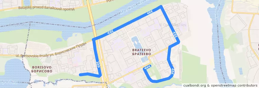 Mapa del recorrido Автобус №764: 3-й микрорайон Братеева - Метро "Борисово" de la línea  en Brateyevo District.