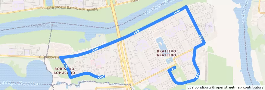 Mapa del recorrido Автобус №764: Метро "Борисово" - 3-й микрорайон Братеева de la línea  en район Братеево.