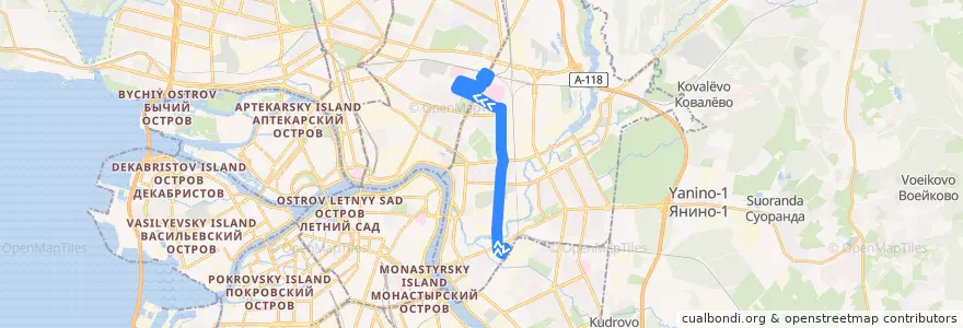 Mapa del recorrido Автобус № 82: станция метро «Ладожская» => Пискарёвка de la línea  en Санкт-Петербург.