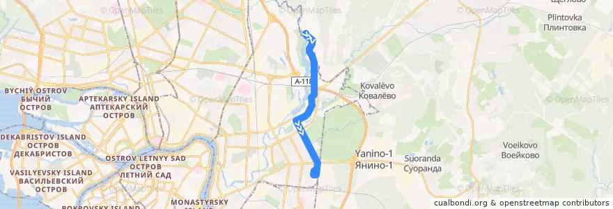 Mapa del recorrido Автобус № 124: Челябинская улица => Белорусская улица de la línea  en Красногвардейский район.