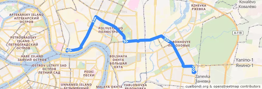 Mapa del recorrido Автобус № 28: Финляндский вокзал => Белорусская улица de la línea  en Санкт-Петербург.