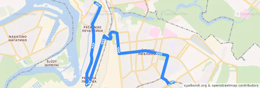 Mapa del recorrido Автобус 30: Цимлянская улица - Метро "Печатники" de la línea  en Юго-Восточный административный округ.