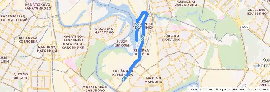 Mapa del recorrido Автобус №292: Курьяново - Улица Гурьянова, 77 de la línea  en Юго-Восточный административный округ.