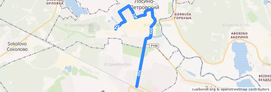 Mapa del recorrido Автобус 30: Лосино-Петровский (фабрика №2) => Станция Монино de la línea  en городской округ Лосино-Петровский.