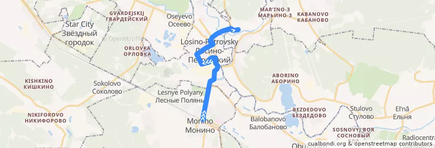 Mapa del recorrido Автобус 32: Станция Монино => Санаторий «Монино» de la línea  en городской округ Лосино-Петровский.