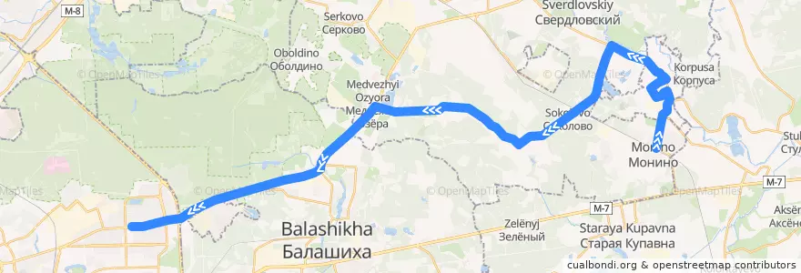 Mapa del recorrido Автобус 362: Станция Монино => Москва (метро «Щёлковская») de la línea  en Óblast de Moscú.