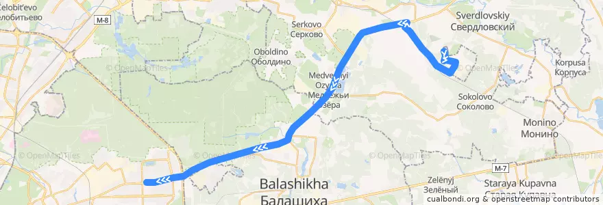 Mapa del recorrido Автобус 380: Звёздный городок => Москва (метро «Щёлковская») de la línea  en Óblast de Moscú.