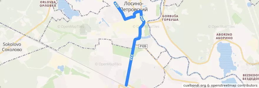 Mapa del recorrido Автобус 38: Лосино-Петровский (магазин «Уют») => Станция Монино de la línea  en محافظة موسكو.