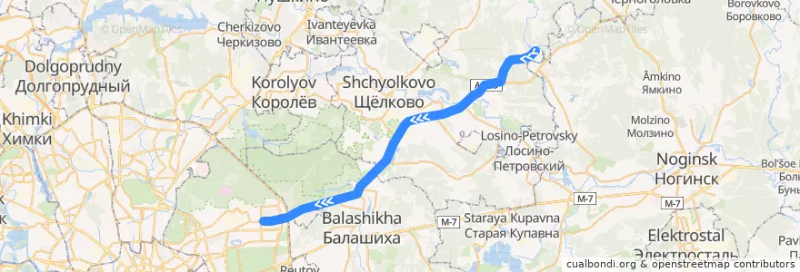 Mapa del recorrido Автобус 429: Совхоз «Орловский» => Москва (метро «Щёлковская») de la línea  en Oblast' di Mosca.