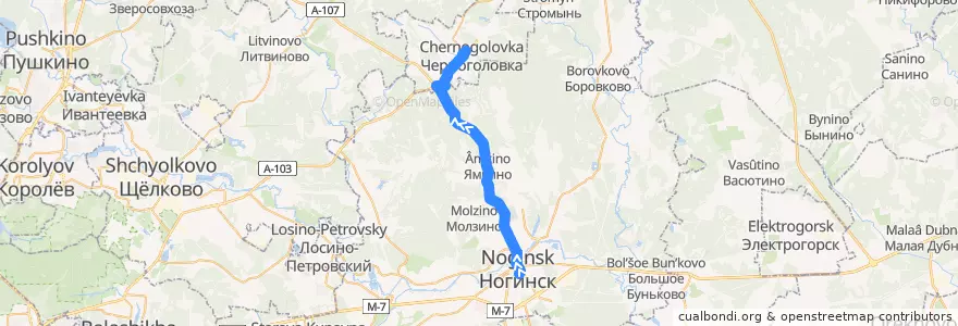 Mapa del recorrido Автобус 24э: Ногинск — Черноголовка de la línea  en محافظة موسكو.