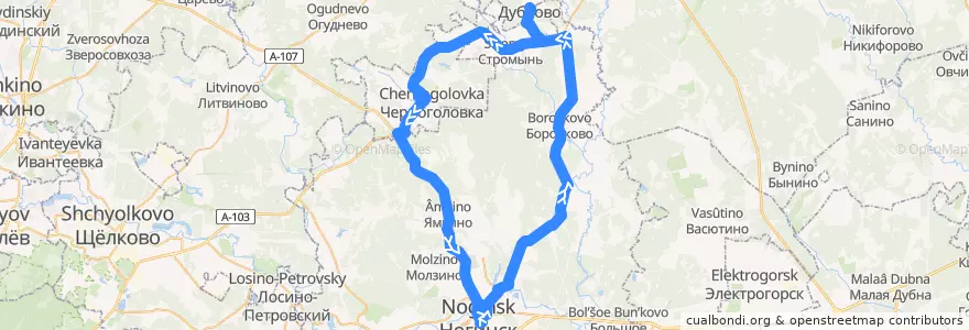 Mapa del recorrido Автобус 25: Ногинск — Стромынь — Ногинск de la línea  en Óblast de Moscú.