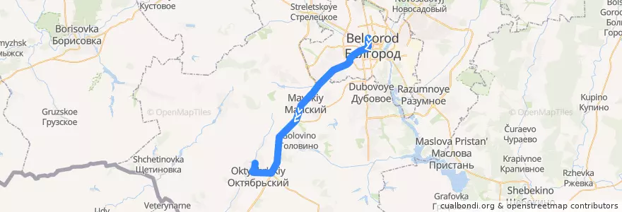 Mapa del recorrido bus №109У "Энергомаш - п. Октябрьский" de la línea  en Белгородский район.