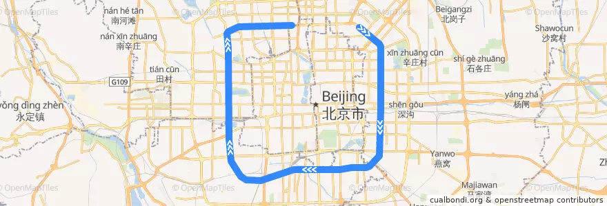 Mapa del recorrido Bus 300快: 和平东桥 => 和平东桥 de la línea  en Pekín.