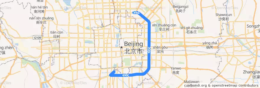Mapa del recorrido Bus 特8快: 北京南站南广场 => 北京南站南广场 de la línea  en Beijing.