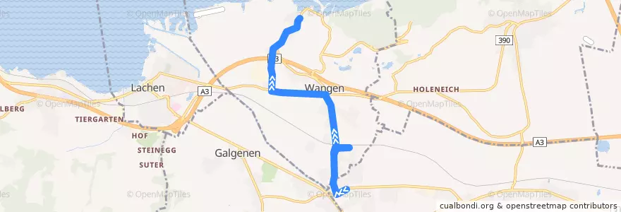 Mapa del recorrido Bus 522: Siebnen, Schulhaus => Nuolen, Kirche de la línea  en Wangen (SZ).