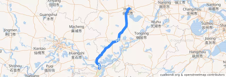 Mapa del recorrido 合九线 de la línea  en China.