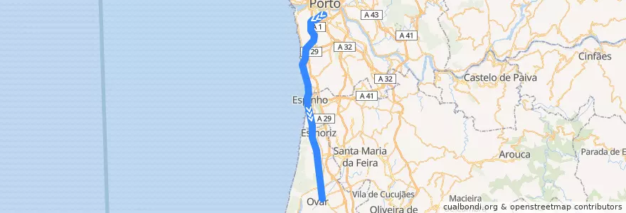 Mapa del recorrido Gaia - Ovar (Linha do Norte, Porto - Lisboa) - Linha 2 de la línea  en Portogallo.