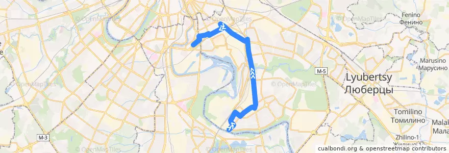 Mapa del recorrido Автобус 633: Марьино - Метро "Автозаводская" de la línea  en Юго-Восточный административный округ.