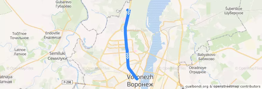 Mapa del recorrido Автобус №14Н: Студгородк ВПИ - ВГУ de la línea  en городской округ Воронеж.