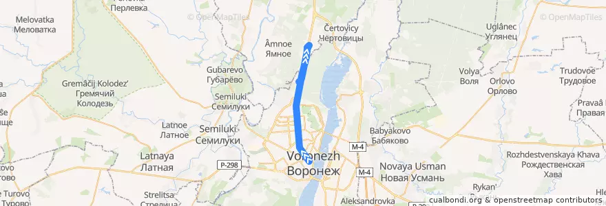 Mapa del recorrido Автобус №14Н: ВГУ - Студгородок ВПИ de la línea  en Oblast Woronesch.