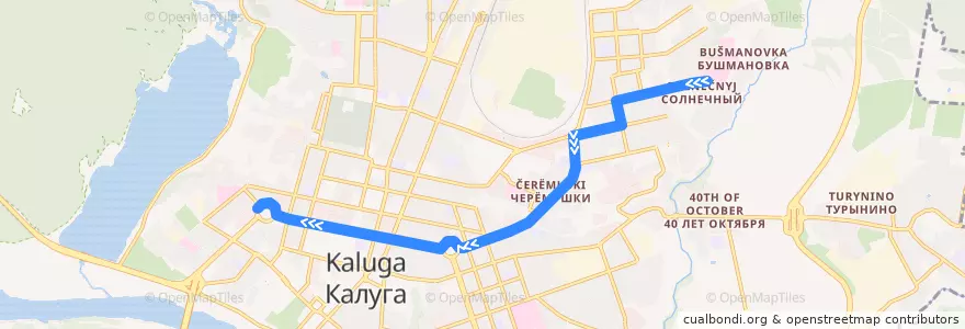 Mapa del recorrido Автобус №74: Бушмановка -> Сквер Мира de la línea  en городской округ Калуга.