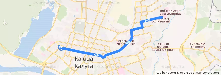 Mapa del recorrido Автобус №74: Сквер Мира -> Бушмановка de la línea  en городской округ Калуга.