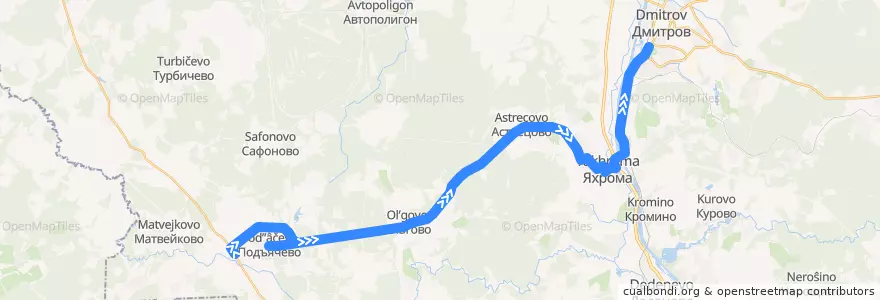 Mapa del recorrido Автобус №31: Федоровка - Подъячево - Дмитров de la línea  en Дмитровский городской округ.