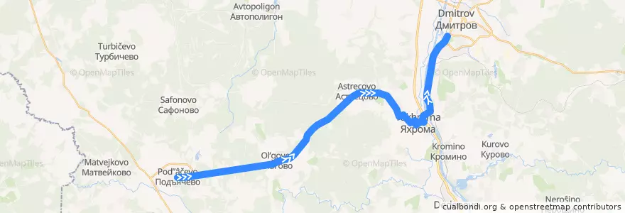 Mapa del recorrido Автобус №31: Подъячево - Дмитров de la línea  en Дмитровский городской округ.