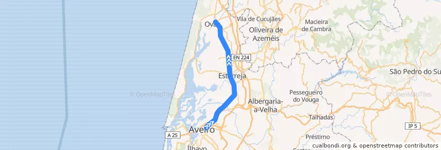 Mapa del recorrido Aveiro > Ovar (Linha do Norte, Lisboa > Porto) - Linha 1 de la línea  en Baixo Vouga.