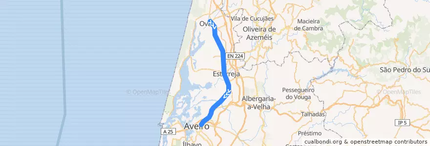 Mapa del recorrido Ovar > Aveiro (Linha do Norte, Porto > Lisboa) - Linha 2 de la línea  en Baixo Vouga.