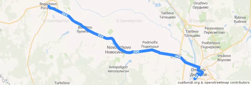 Mapa del recorrido Автобус №36: Дмитров - Рогачёво de la línea  en Дмитровский городской округ.