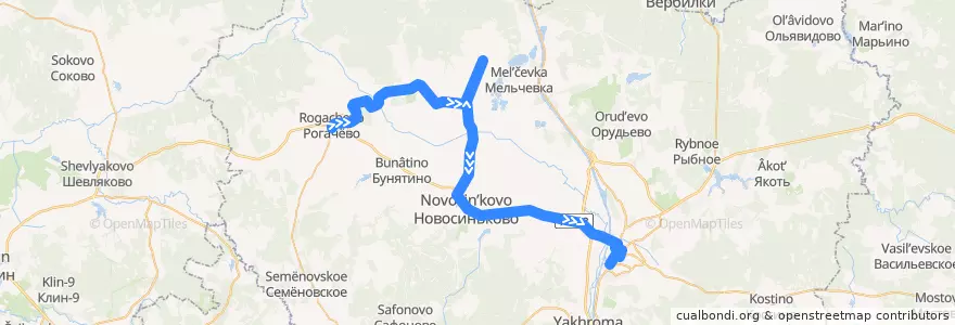 Mapa del recorrido Автобус №36: Рогачёво - Куликово - Дмитров de la línea  en Дмитровский городской округ.