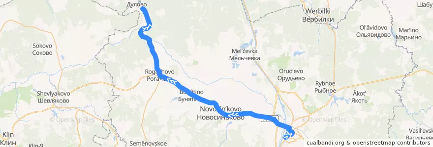 Mapa del recorrido Автобус №36: Дмитров - Рогачёво - Нижнёво de la línea  en Дмитровский городской округ.