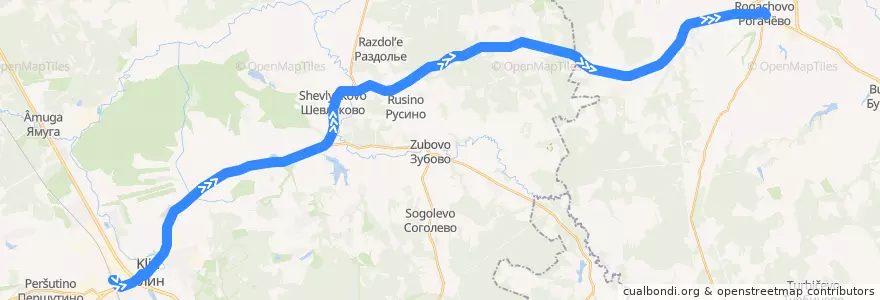 Mapa del recorrido Автобус №46: Клин - Рогачёво de la línea  en محافظة موسكو.